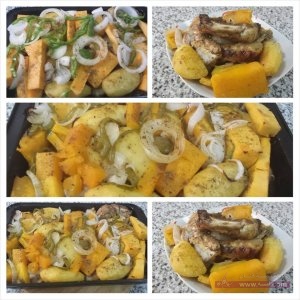 افخاذ الدجاج مع الدباء والبطاطس