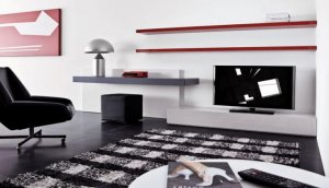 Modern-Wall-TV-Stand-with-Shelves-for-Contemporary-Living-Room-Design-with-Plaid-Area-Rug-800x459