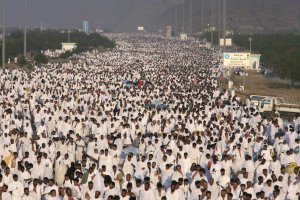 Muslim pilgrims arrive at the plain of Arafat, near Mecca