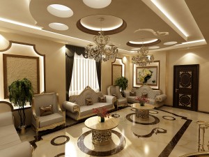 ديكورات اضاءة أسقف معلقة – بيوت نور – انارة مخفية – كرانيش سقف ) .